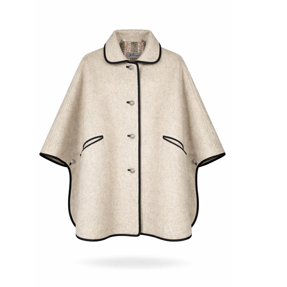 Vintage Austrian Loden Cape Stefan Krivanetz Wool Cape with Contrast Trim